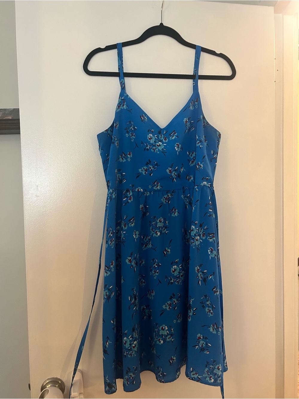 LOFT Blue Floral V-Neck Midi Dress